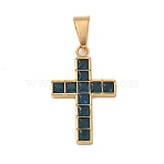 304 Stainless Steel Pendants, Cross Charm, with Glass, Dark Blue, 30x19x3mm, Hole: 8.5x5mm(STAS-G346-29G-02)