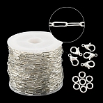 DIY Paperclip Chains Jewelry Set Making Kit, Including Brass Paperclip Chains, Zinc Alloy Lobster Claw Clasps, Brass Open Jump Rings, Silver, Chains: 7.5x3x0.5mm, 10m/roll, 1 roll/bag(DIY-YW0005-30S)
