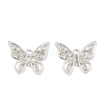 Brass Micro Pave Clear Cubic Zirconia Charms, Butterfly Charms, 925 Sterling Silver Plated, 11x14.5x2.5mm, Hole: 1.2mm(KK-C168-27S)