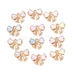 Alloy Glass Pendants, Bowknot & Heart Charm, Golden, Mixed Color, 13.5x17x5mm, Hole: 1.6mm(FIND-K030-14G)