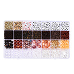 DIY 28 Style Resin & Acrylic & ABS Beads Jewelry Making Finding Kit, Flat Round & Rice & Barrel & Nugget & Heart & Strip, Coconut Brown, 5.5~18.5x7~14x2~12x1.5~11mm, Hole: 0.7~2mm(DIY-NB0012-03C)
