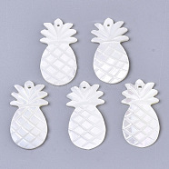Natural White Shell Mother of Pearl Shell, Pineapple, Seashell Color, 25x13~14x2mm, Hole: 1.2mm(SSHEL-N034-37)