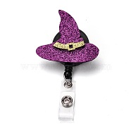 Halloween Witch Hat Glitter Powder Felt & ABS Plastic Badge Reel, Retractable Badge Holder, with Iron Alligator Clip, Platinum, Dark Orchid, 10cm, Witch Hat: 59x53.5x26mm(AJEW-I053-19)