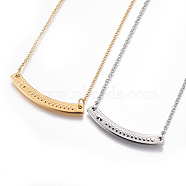 304 Stainless Steel Pendant Necklaces, with Cable Chains, Curved Rectangle, Mixed Color, 19.29 inch(49cm), Pendant: 8x40x2.5mm(NJEW-E141-38)