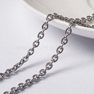 304 Stainless Steel Textured Cable Chains, Unwelded, with Spool, Stainless Steel Color, 4x3x0.8mm, about 32.8 Feet(10m)/roll(CHS-H007-46P)