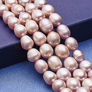 Natural Cultured Freshwater Pearl Beads Strands, Dyed, Potato, Bisque, 9~12x8.5~9mm, Hole: 0.5mm, about 36~39pcs/strand, 14.96~15.35 inch(38~39cm)(PEAR-P060-28A-01)