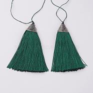 Nylon Tassels Big Pendant Decorations, with CCB Plastic, Antique Silver, Dark Green, 85x20x10.5mm(HJEW-G010-A08)