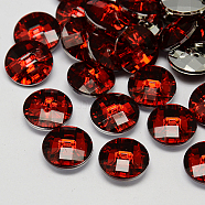 Taiwan Acrylic Rhinestone Buttons, Faceted, 2-Hole, Disc, Dark Red, 11.5x4mm, Hole: 1mm(BUTT-F022-11.5mm-28)