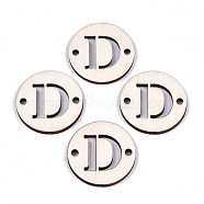 Unfinished Natural Poplar Wood Links Connectors, Laser Cut, Flat Round with Word, Letter.D, 29.5x2.5mm, Hole: 2.5mm(WOOD-S045-140B-01D)