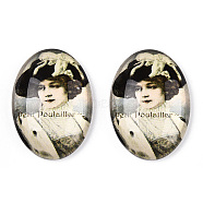 Glass Cabochons, with European Style Pattern, Oval, Beige, 25x18x6mm(GGLA-T004-01M)