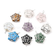 Natural & Synthetic Gemstone Pendants, with Platinum Tone Copper Wire Wrapped, Cadmium Free & Lead Free, Mixed Dyed and Undyed, Star, 37~41x29~31x9~11mm, Hole: 4.5~6mm(G-D458-07P-RS)