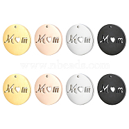 PandaHall Elite 8Pcs 4 Colors Mother's Day Ion Plating(IP) 304 Stainless Steel Pendants, Flat Round with Hollow Word Mom, Mixed Color, 20x1.3mm, Hole: 2mm, 2pcs/color(STAS-PH0003-95)