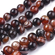 Natural Striped Agate/Banded Agate Beads Strands, Dyed & Heated, Round, Coconut Brown, 10mm, Hole: 1.4mm, about 37pcs/strand, 15 inch(38cm)(G-I261-C05-10mm)