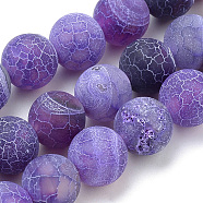 Natural Weathered Agate Beads Strands, Frosted, Dyed, Round, Blue Violet, 8mm, Hole: 1mm, about 47pcs/strand, 15.7 inch(X-G-S259-05B-8mm)