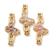 Brass Micro Pave Cubic Zirconia Fold Over Clasps, Butterfly, Mixed Color, 36x15.5x7mm, Hole: 4mm(KK-U037-11G-01)