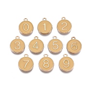 Light Gold Plated Alloy Enamel Charms, Enamelled Sequins, Flat Round with Number, Number 0~9, Navajo White, 14.5x12x2.5mm, Hole: 1.4mm, 10pcs/set(ENAM-T010-07G)