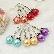 Trendy Tibetan Style Ball Dangle Earrings, with Glass Pearl Beads and Brass Earring Hooks, Mixed Color, 42mm(EJEW-JE00474)