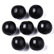 Spray Painted Natural Wood Beads, Lead Free, Round, Black, 16x14mm, Hole: 4mm, about 800pcs/1000g(WOOD-ZX040-01B-01-LF)