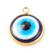 Resin Evil Eye Pendants, with Vacuum Plating 304 Stainless Steel Settings, Golden, 16.5x14x4.5mm, Hole: 2.3mm(PALLOY-JF00774-01)