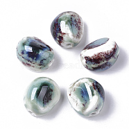 Handmade Porcelain Beads, Fancy Antique Glazed Porcelain, Garlic Clove, Turquoise, 18~21x16~18.5x14~15mm, Hole: 2~2.5mm(PORC-N004-28L)