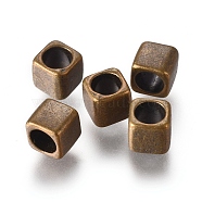 Tibetan Style Alloy European Beads, Large Hole Beads, Cube, Cadmium Free & Nickel Free & Lead Free, Antique Bronze, 6x6x6mm, Hole: 4mm(MLF11237Y-NF)