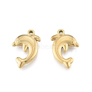 Ion Plating(IP) 304 Stainless Steel Pendant, Dolphin Charms, Real 18K Gold Plated, 22.5x14x3mm, Hole: 1.6mm(STAS-B027-09G)