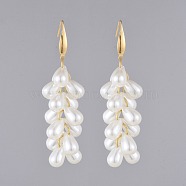 Acrylic Imitation Pearl Dangle Earrings, with 316 Surgical Stainless Steel Earring Hooks, Teardrop, Golden, 77mm, Pin: 0.8mm(EJEW-JE03628)