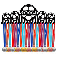 Iron Medal Holder Frame, 20 Hooks Medals Display Hanger Rack, with Screws, Black, Football, 145x400mm, Hole: 5mm(ODIS-WH0028-109)