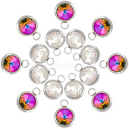 DICOSMETIC 16Pcs 2 Color Glass Charms, Faceted, with 304 Stainless Steel Findings, Flat Round, Mixed Color, 14x10x6.5mm, Hole: 2.5mm, 8pcs/color(GLAA-DC0001-02)