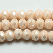Electroplate Glass Bead Strands, Full Luster Plated, Faceted, Rondelle, Navajo White, 3.5x2.5~3mm, Hole: 1mm, about 120pcs/strand, 13.7~14.1 inch(33~34cm)(GLAA-F001-3x2mm-14L)