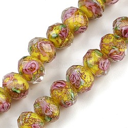 Handmade Gold Sand Lampwork Beads Strands, Inner Flower, Faceted, Rondelle, Gold, 10x7.5mm, Hole: 1.6mm, about 60pcs/strand, 17.72''(45cm)(LAMP-R141-10mm-23)