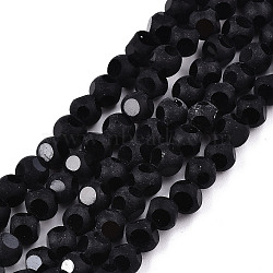 Transparent Glass Beads Strands, Faceted(6 Facets), Frosted Round, Black, 4.5x4mm, Hole: 1mm, about 88~100pcs/strand, 14.57 inch~15.75 inch(37~40cm)(GLAA-N033-05A-C03)
