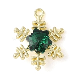 Alloy with Rhinestone Pendants, Snowflake, Golden, Green, 15x5.4mm, Hole: 1.5mm(ALRI-U001-02A-02)