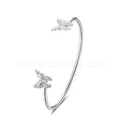 Beautiful Silver Plated Brass Butterfly Cuff Bangles Torque Bangles, 60mm(BJEW-BB00768)
