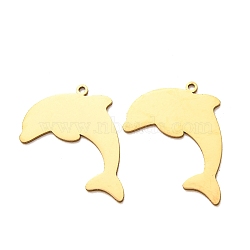 201 Stainless Steel Pendants, Dolphin Charms, Laser Cut, Golden, 20x30.5x1mm, Hole: 1.5mm(SA-CBA49C1-09G)