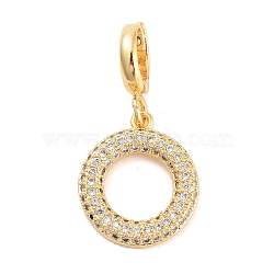 Brass with Cubic Zirconia Pendants, Ring Charms, Real 18K Gold Plated, 17x14.5x2.5mm, Hole: 5x6mm(KK-G496-08G)