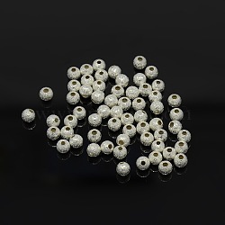 4mm Silver Color Plated Brass Round Textured Beads, hole: 1mm(X-EC247-S)