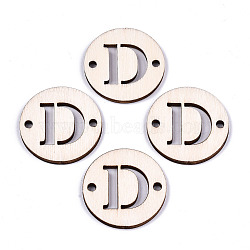 Unfinished Natural Poplar Wood Links Connectors, Laser Cut, Flat Round with Word, Letter.D, 29.5x2.5mm, Hole: 2.5mm(WOOD-S045-140B-01D)