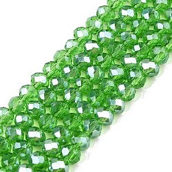 Electroplate Glass Beads Strands, Pearl Luster Plated, Faceted, Rondelle, Lime Green, 3.5~3.8x3mm, Hole: 0.4mm, about 113~115pcs/strand, 32.5~33cm(EGLA-A044-T3mm-A11)