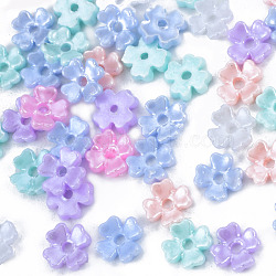 Resin Imitation Pearl Bead Caps, 4-Petal, Flower, Mixed Color, 6x6x1.5mm, Hole: 1.2mm(RESI-N036-03)