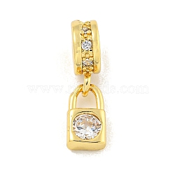 Brass Micro Pave Clear Cubic Zirconia Pendants, Real 18K Gold Plated, Lock, 17x5x3.5mm, Hole: 2mm(KK-U007-02G-05)