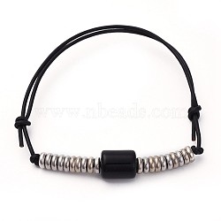 Non-magnetic Synthetic Hematite Braided Beads Bracelets, with Nylon Cord, Black, 2-3/8 inch~3-3/4 inch(6.05~9.7cm)(BJEW-JB04313)