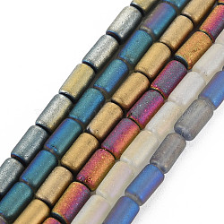 Electroplate Frosted Glass Beads Strands, Column, Mixed Color, 7.5x4mm, Hole: 0.8mm, about 72Pcs/strand, 21.26 inch(54cm)(EGLA-T008-026)
