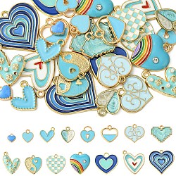 30Pcs 15 Styles Alloy Enamel Pendants, Heart Charms, Mixed Color, 8~25x7.5~26x1~3.5mm, Hole: 1.5~3mm, 2pcs/style(ENAM-YW0004-18)