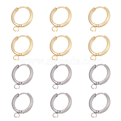 DICOSMETIC 12Pcs 2 Colors 201 Stainless Steel Huggie Hoop Earring Findings, with Horizontal Loop and 316 Surgical Stainless Steel Pin, Mixed Color, 16x3mm, Hole: 2.5mm, Pin: 1mm, 6pcs/color(FIND-DC0005-86)