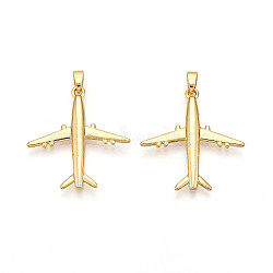 Brass Pendants, Airplane Charms, Real 18K Gold Plated, 27x25x2.8mm, Hole: 2.5x5mm(KK-T070-88G)