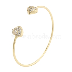 Rack Plating Brass Micro Pave Cubic Zirconia Cuff Bangles, Torque Bangles, Heart, Cadmium Free & Lead Free, Long-Lasting Plated, Real 18K Gold Plated, Inner Diameter: 2-3/8 inch(6.1cm)(BJEW-C073-01G)