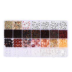 DIY 28 Style Resin & Acrylic & ABS Beads Jewelry Making Finding Kit, Flat Round & Rice & Barrel & Nugget & Heart & Strip, Coconut Brown, 5.5~18.5x7~14x2~12x1.5~11mm, Hole: 0.7~2mm(DIY-NB0012-03C)