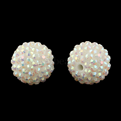 AB-Color Resin Rhinestone Beads, with Acrylic Round Beads Inside, for Bubblegum Jewelry, White, 16mm, Hole: 2~2.5mm(X-RESI-S315-14x16-16)