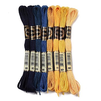 8 Skeins 8 Colors 6-Ply Polyester Embroidery Floss, Cross Stitch Threads, Blue & Yellow Contrast Color Series, Mixed Color, 0.5mm, about 8.75 Yards(8m)/Skein, 8 colors, 1 skein/color, 8 skeins/set